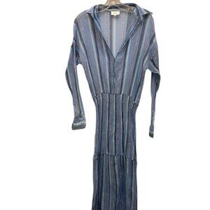 Leoni blue lavender stripe maxi textured cotton shirt dress 1 S